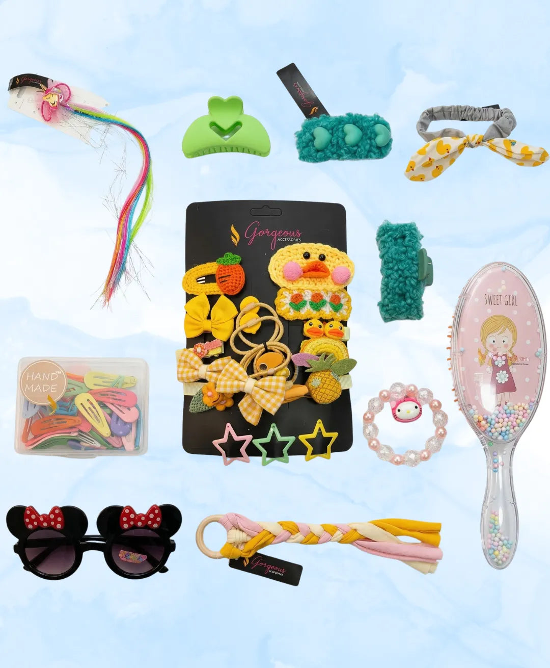 Kids Surprise Gift Box – Cute Accessories & Toys Set for Girls | Hair Clips, Headbands, Sunglasses, Plush Toy & Fun Kids Gift Hamper