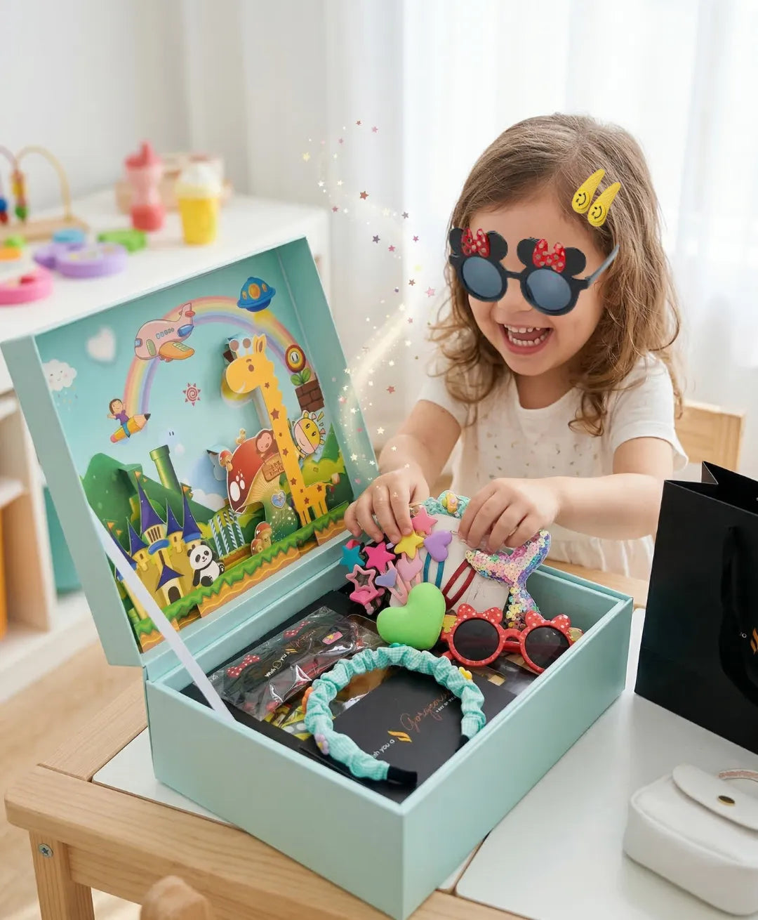 Kids Surprise Gift Box – Cute Accessories & Toys Set for Girls | Hair Clips, Headbands, Sunglasses, Plush Toy & Fun Kids Gift Hamper