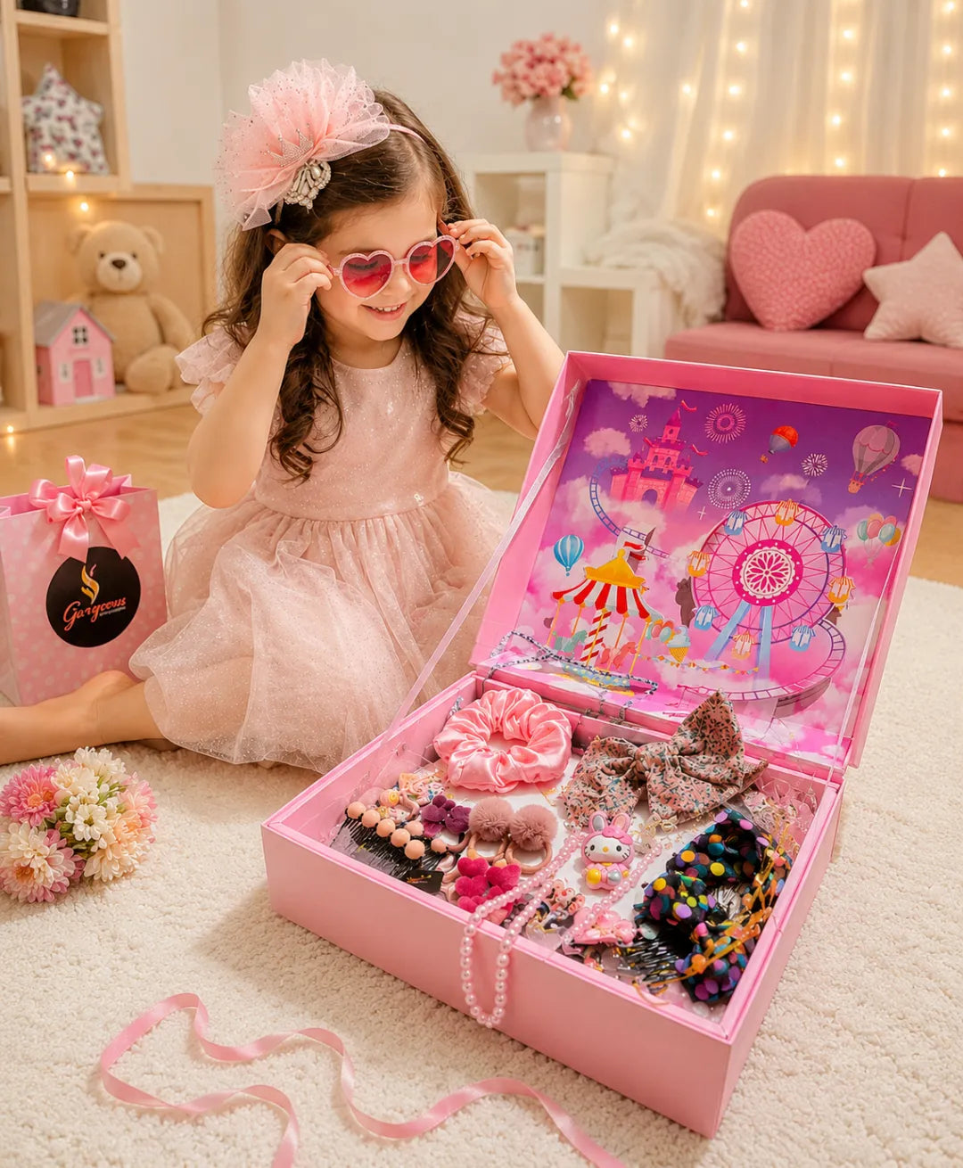 Princess Dream Gift Box for Girls – Kids Hair Accessories & Dress-Up Play Set with Luxury Pink Gift Box